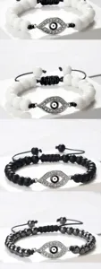 Bracelets œil maléfique en perles faits main avec strass brillants et cordons ajustables.