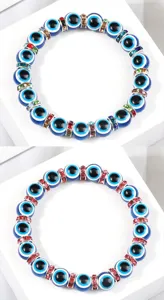 Blauw boze oog kralen armband detail, kristal strass afstandhouder elastische yoga sieraden