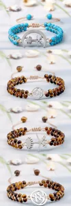 Ensemble de bracelets de perles tissés faits à la main avec pierres et pendentif en métal.