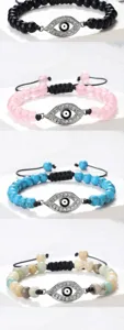 Bracelet perles mauvais œil ensemble fait main réglable tressé bijoux poignet homme femme