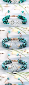 Bracelet tressé de perles turquoise fait main avec pendentif argent bijoux de plage pour femme