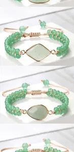 Bracelet réglable en perles de pierre verte tendance pour femmes et hommes, bijoux.