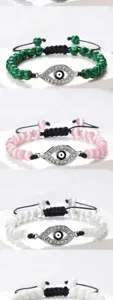 Ensemble de bracelets tressés mauvais œil avec oxyde de zirconium et perles de pierre.