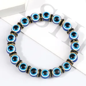 Modieuze Boze Oog Kristal Kralen Armband Met Strass Cirkel Elastische Yoga Charm Bangle Polssieraden Cadeau Voor Unisex
