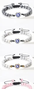 Superbe Bracelet Perles Oeil Turc Bleu Strass Cristal Bijou Tresse Reglable Mode