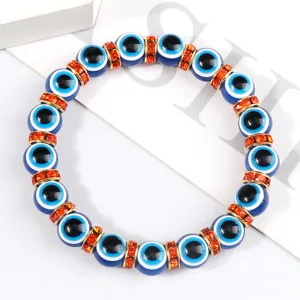 Blauwe boze oog kraal armband met oranje kristallen strass stenen mode sieraden