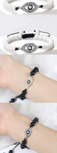 Ensemble Bracelet de Perles Oeil de Mal Corde Tissée à Main Charme Strass Cadeaux