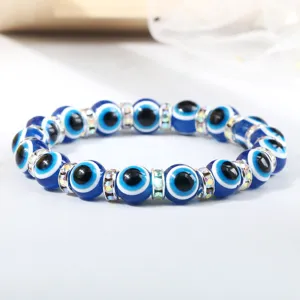 Boze Oog Blauwe Kristal Kralen Armband met Strass Afstandhouders Dames Yoga