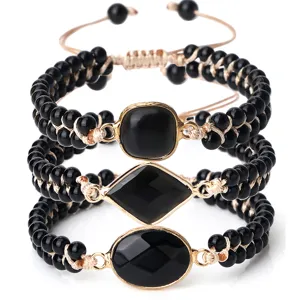 Bracelet Ajustable en Perles de Pierre Naturelle Géométrique Bohème Rétro Unisex Incrusté de Strass Breloque Bijoux de Main Cadeau