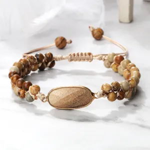 Bracelet en perles de pierre naturelle reglable boheme pour hommes et femmes, bijoux tendance.