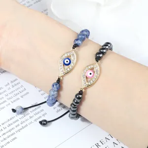 Bracelets empilables perles mauvais oeil strass micro pave bijoux de main reglables