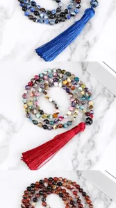 Pulsera de perlas de cristal multicapa con borlas para mujer, detalles de joyería.