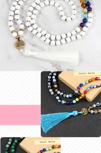Multilayer beaded necklace with tree of life pendant and tassel for women men.