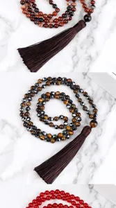 Collar con borla de cuentas de piedra natural joyas de meditacion multicapa para mujeres.