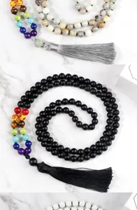 Catena maglione in ossidiana con perline colorate e ciondolo nappa per la moda casual