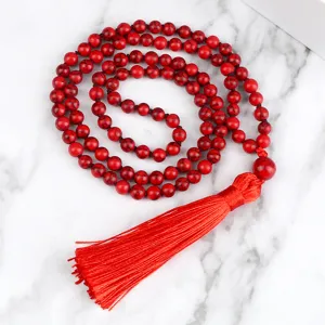 Elegante Collar De Cuentas Rojas Con Borla Mala Cuentas De Oracion Largas Para Mujer