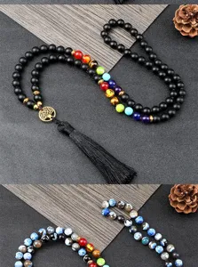 Collana di perle di chakra in pietra naturale 8mm con ciondolo albero della vita.