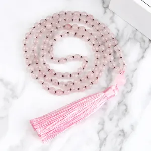 Pulsera multicapa de cuentas de cuarzo rosa 6mm piedra preciosa para mujer regalo ideal