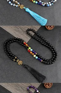 Boho multi-layer beaded necklace tassel tree of life chakra stone pendant jewelry for women men
