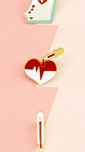 Creative medical theme enamel brooch set featuring clipboard heart thermometer pins for apparel decor.
