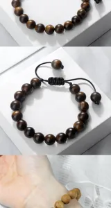 Elegantes Holzperlen Armband verstellbare Perlen Holzkette fuer Damen und Herren Retro Stil