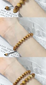 Verstellbares Holzperlen Armband Naturholz Rosenkranz Handgelenk Fuer Damen Herren
