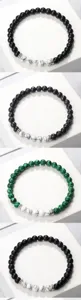 Bracelet de perles élastique unisexe 6mm, bijoux minimalistes en pierre volcanique et turquoise.