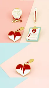 Cute medical enamel pins set featuring stethoscope thermometer heart syringe brooches jewelry gifts