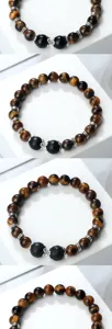 Bracelet de perles en œil de tigre et pierre noire pour hommes et femmes, bijoux de couple.