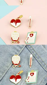 Creative medical theme enamel pin set featuring stethoscope thermometer brooch badges for clothes decor