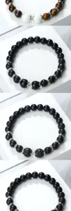Bracelet en perles pour hommes et femmes, pierre naturelle onyx noir mat bijoux cadeaux.