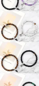 Détails de bracelets de perles de couple cœur magnétique avec de jolies perles en pierre.