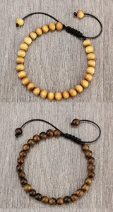 Holzperlen Armband verstellbare geflochtene Kordel natur Holzperlen fur Damen und Herren