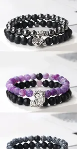 Bracelets de perles de couple magnétiques avec pendentifs fleurs, bijoux tendance pour amants.