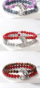 Magnetic heart beaded bracelet set multi-layer stackable gemstone wrist jewelry for women