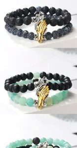 Magnetic hands couple beaded bracelet fashion trendy lava stone and agate charm jewelry for gifts.