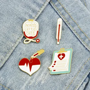 Creative Medical Theme Enamel Brooch Pin Set For Doctors Nurses Stethoscope Thermometer Clipboard Zinc Alloy Lapel Pins Jewelry Gift