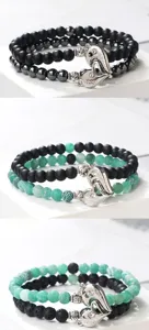 Couple magnetic heart pendant bracelet set stacked natural stone beaded jewelry unisex