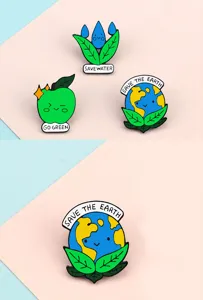 Broches émaillées mignonnes écologiques terre goutte d'eau pomme bricolage sac à dos vêtements badges
