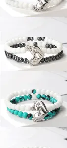 Creative magnetic heart couple bead bracelet set layered stone jewelry gift for daily wear