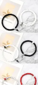 Ensemble de bracelets de perles cœur magnétique pour couple bijoux pierre extensible