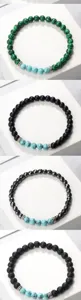 Bracelet de perles élastique empilable minimaliste 6mm pierre de lave turquoise bijoux