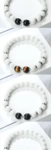 Bracelet de perles en pierre blanche avec entretoises métalliques et perles tendance pour couples.