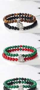 Set de pulseras de cuentas multicapa con dijes de flores de metal piedra natural moda