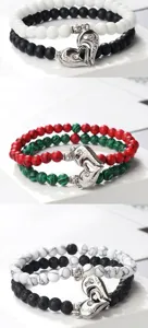Couple magnetic heart beaded bracelet set matching stone charm jewelry gift for lovers