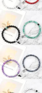Ensemble de bracelets en perles de pierre de couple magnétique avec pendentifs cœur chic.