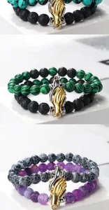Close-up detail of magnetic holding hands double layer bead bracelet, stylish daily jewelry accessory.