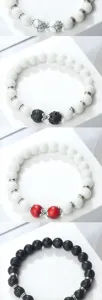 Bracelet de perles en pierre naturelle avec turquoise blanche et roche volcanique style