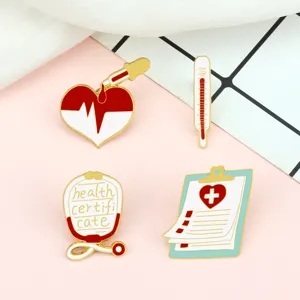 Cute medical enamel pins set creative hospital stethoscope syringe thermometer brooch