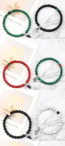 Ensemble de bracelets de couple magnétiques perles en pierre assorties pendentif cœur